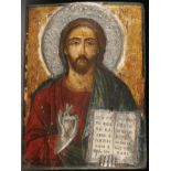 A LARGE GREEK ICON OF CHRIST PANTOCRATOR, 18TH CENTURY. Here Christ delivers a blessing and holds