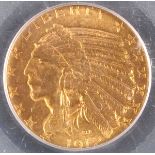 A 1912 $5 INDIAN GOLD HALF EAGLE. PCGS MS64. IMPORTANT NOTICE: Sadly, due to the widespread