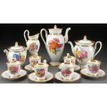 A FINE MEISSEN HAND PAINTED PORCELAIN COFFEE TEA SERVICE, 1814-1820. A 16 piece service for six