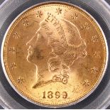 A 1899 $20 LIBERTY HEAD GOLD DOUBLE EAGLE. “Rive d’Or Collection”, PCGS MS62. IMPORTANT NOTICE: