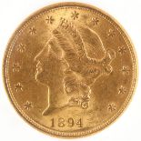 AN 1894-S $20 GOLD LIBERTY HEAD EAGLE. NGC MS61. IMPORTANT NOTICE: Sadly, due to the widespread