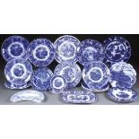 A 21 PIECE GROUP OF VICTORIAN FLOW BLUE AND TRANSFERWARE, 19TH AND EARLY 20TH CENTURY. Including