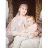 A GOOD KPM HAND PAINTED PORCELAIN PLAQUE, CIRCA 1900, MADONNA AND CHILD. The verso embossed “KPM”