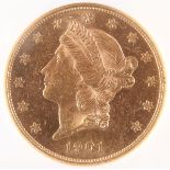 A 1901 $20 GOLD LIBERTY HEAD EAGLE. MS61. IMPORTANT NOTICE: Sadly, due to the widespread criminal