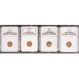 FOUR U.S. $2.50 INDIAN GOLD PIECES. Each NGC certified, comprising a 1914-D AU58, 1925-D MS61,