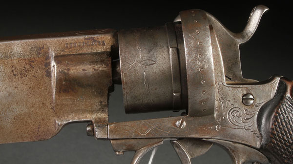 A DUMONTHIER PINFIRE REVOLVER WITH DAGGER, LATE 19TH CENTURY. 8mm cal., part octagonal barrel and - Image 2 of 4