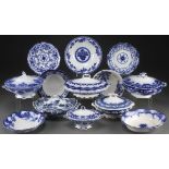 A 13 PIECE GROUP OF ENGLISH STAFFORDSHIRE FLOW BLUE, 19TH CENTURY. Comprising six covered entrée