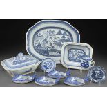 A TEN PIECE GROUP OF CHINESE EXPORT “CANTON” BLUE AND WHITE PORCELAIN, LATE 18TH/EARLY 19TH