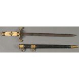 A BRITISH NAVAL OFFICERS STYLE DIRK. The cast brass crossguard with five brass beads and crown form