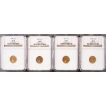 FOUR U.S. $2.50 INDIAN GOLD PIECES. All NGC certified, comprising a 1909 AU55, 1910 AU58, 1911 AU58