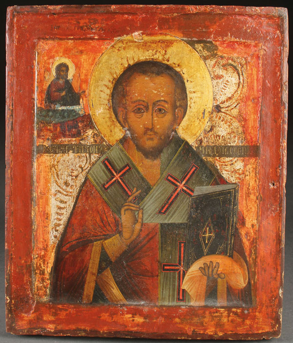 A RUSSIAN ICON OF ST. TIKHON WONDERWORKER, 18TH CENTURY. Overlaid with a very fine and heavy silver - Image 2 of 4