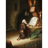 A FINE KPM HAND PAINTED PORCELAIN PLAQUE, LATE 19TH CENTURY. "A Monk at Prayer", signed lower right