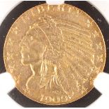 A 1909-O $5 INDIAN GOLD HALF EAGLE. NGC AU53. IMPORTANT NOTICE: Sadly, due to the widespread