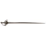 A FINE SILVER DECORATED DUELING RAPIER, 18TH CENTURY, SPANISH OR ITALIAN. The wrought iron pommel,