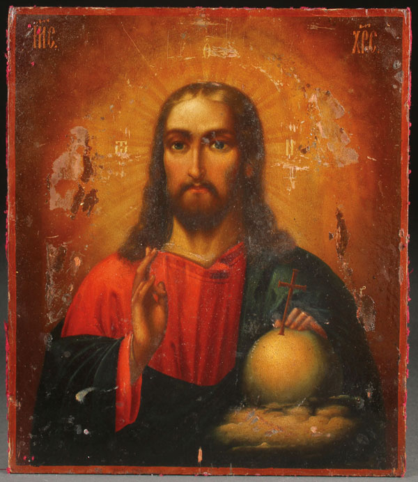 A RUSSIAN ICON OF CHRIST, MOSCOW, DATED 1862. Painted in the Italianate style and overlaid with an - Image 2 of 4