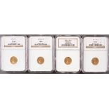 FOUR U.S. $2.50 INDIAN GOLD PIECES. Each NGC certified, comprising a 1909 AU58, 1910 AU55, 1911