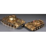 A PAIR OF UNIQUE RUSSIAN SOVIET MACHINIST-MADE BRASS TANK MODELS, CIRCA 1975. Comprising two well-