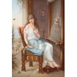 A VERY FINE KPM HAND PAINTED PORCELAIN PLAQUE, CIRCA 1900. "Captive", depicting a seated classical
