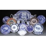 A 17 PIECE GROUP OF MOSTLY ENGLISH TRANSFERWARE, 19TH AND EARLY 20TH CENTURY. Including a large