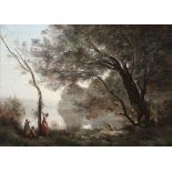 Circle of JEAN-BAPTISTE-CAMILLE COROT (French 1796-1875) A Barbizon Landscape with Figures Oil on