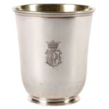 A RUSSIAN SILVER GILT PRESENTATION BEAKER, ST. PETERSBURG, DATED 1846. Resting on a ring foot, the