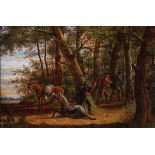 CONTINENTAL SCHOOL (19th century) Figures in a Wooded Landscape with a Stubborn Mule - circa 1860