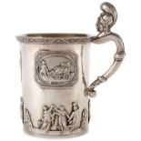 A LARGE AND INTERESTING RUSSIAN SILVER GILT MUG, ST. PETERSBURG, 1828. The cylindrical body with