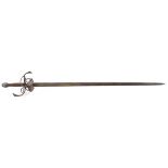 A GOOD PROBABLY 17TH CENTURY EUROPEAN SWEPT HILT RAPIER. The wrought iron guards with scrolled