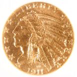 A 1911-S $5 INDIAN GOLD HALF EAGLE. NGC MS62, From the “Golden Gate Collection”. IMPORTANT NOTICE:
