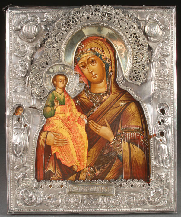 A RUSSIAN ICON OF THE THREE-HANDED MOTHER OF GOD, ST. PETERSBURG, 1845. The icon in original,