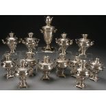 A GROUP OF RUSSIAN SOVIET PERIOD NICKEL PLATED MINIATURE SAMOVARS, CIRCA 1975-1985. Comprising 13