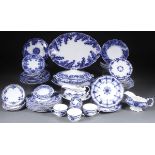 A 73 PIECE COLLECTION OF ENGLISH STAFFORDSHIRE FLOW BLUE DINNERWARE, MOSTLY 19TH CENTURY.