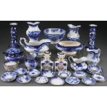 A 46 PIECE GROUP OF ENGLISH FLOW BLUE PORCELAIN, 19TH CENTURY. Comprising a very fine pair of