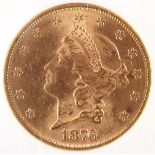 AN 1876-S $20 GOLD LIBERTY HEAD EAGLE. NGC MS62. IMPORTANT NOTICE: Sadly, due to the widespread