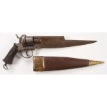 A DUMONTHIER PINFIRE REVOLVER WITH DAGGER, LATE 19TH CENTURY. 8mm cal., part octagonal barrel and