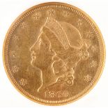 AN 1860 $20 GOLD LIBERTY HEAD EAGLE. NGC AU55. IMPORTANT NOTICE: Sadly, due to the widespread