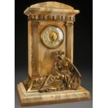 AN AUSTRIAN NEO-CLASSIC MARBLE AND GILT BRONZE MOUNTED MANTLE CLOCK, CIRCA 1900. The architectural