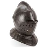 A GOOD STEEL KNIGHTS CLOSE HELMET IN THE 16TH CENTURY STYLE. The skull with raised roped comb,
