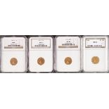 FOUR U.S. $2.50 INDIAN GOLD PIECES. Each NGC certified, comprising a 1909 MS61, 1910 MS61, 1911