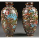 A PAIR OF JAPANESE CLOISONNÉ BRONZE VASES, MEIJI PERIOD. Each decorated with a complex and