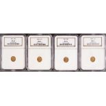 FOUR U.S. $1 GOLD LIBERTY HEADS. Each NGC certified, comprising a 1852 MS61 and three 1853 MS61.