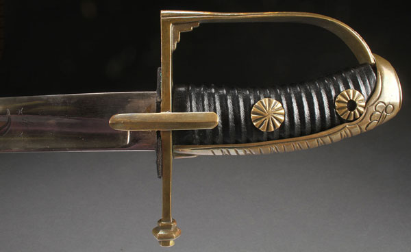 AN AUSTRO-HUNGARIAN STYLE HUSSARS SABER. With leather wrapped wood grip and D-Guard hilt set with a - Image 2 of 3
