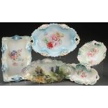 A FINE FIVE PIECE GROUP OF R.S. PRUSSIA PORCELAIN, CIRCA 1900. Comprising a turkey and evergreens