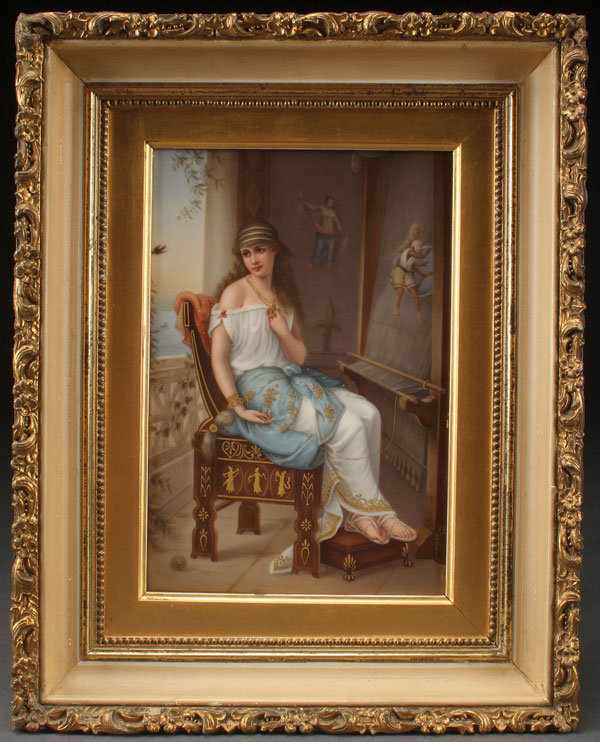 A VERY FINE KPM HAND PAINTED PORCELAIN PLAQUE, CIRCA 1900. "Captive", depicting a seated classical - Image 2 of 3