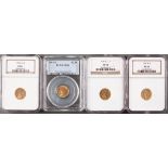 FOUR U.S. $2.50 INDIAN GOLD PIECES. Each certified, comprising a 1914-D PCGS MS63, 1915 NGC MS64,