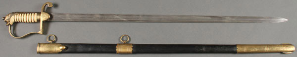 A LIONHEAD NAVAL SABER. Traditional Lionhead saber with the chased mane flowing down the backstrap.