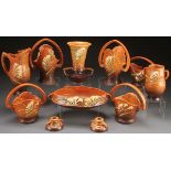 A COLLECTION OF ROSEVILLE “FREESIA” ART POTTERY, CIRCA 1945. Eleven pieces in various shapes in