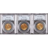 THREE $10 INDIAN GOLD EAGLES. All PCGS Certified “Rive d’Or Collection” comprising two 1910-Ds,