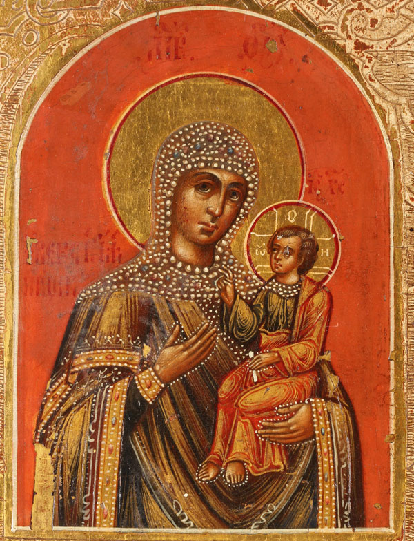 A LARGE AND IMPRESSIVE PRESENTATION ICON OF SAINT ALEXANDER NEVSKY, DATED 1880. At center a large - Image 3 of 5