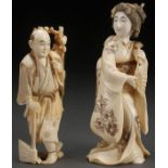 A PAIR OF JAPANESE CARVED IVORY OKIMONOS, PROBABLY MEIJI PERIOD. Each finely carved and detailed